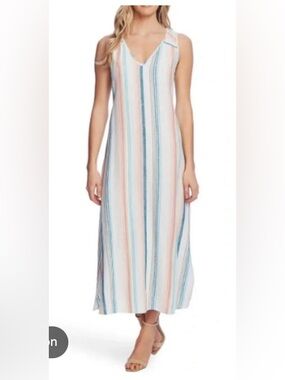 🆕 Women’s Vince Camuto Stripe Sleeveless Linen Blend Maxi Dress -XL. NWT